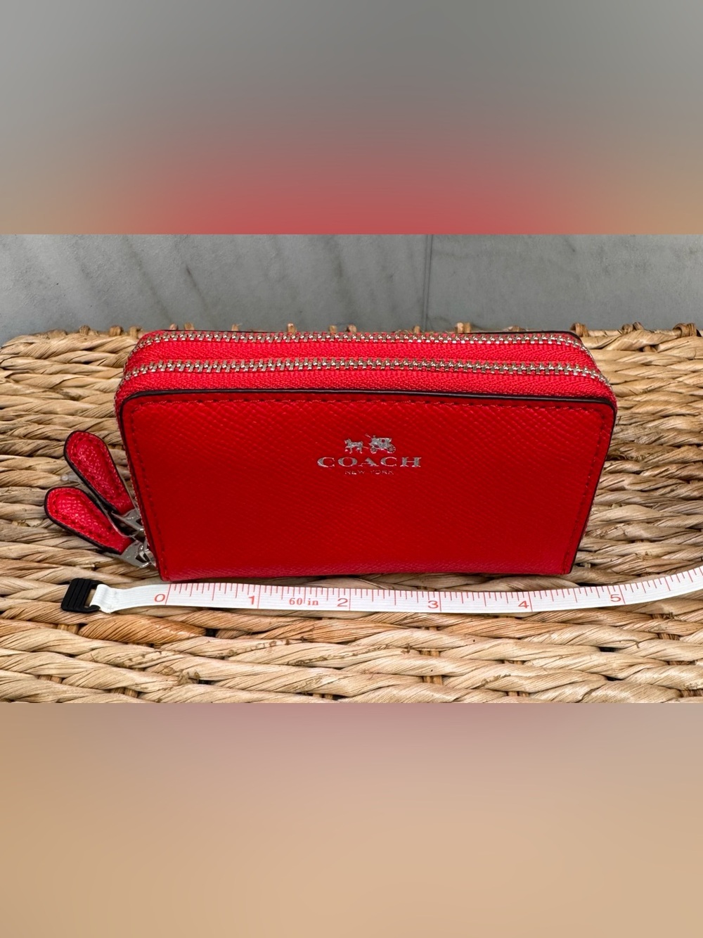 Coach Red Leather and Silver Double Zip-Around Wallet NEW! - Picture 10 of 12